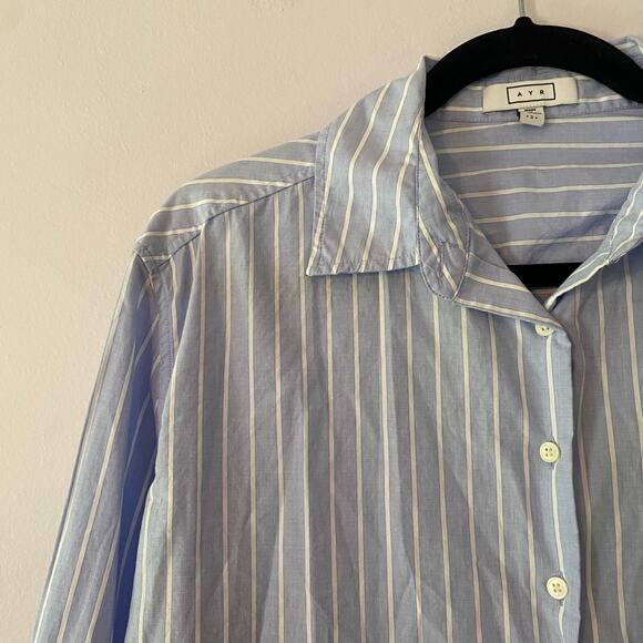 AYR Deep End Blue White Stripe Button Down Shirt Preppy Oversized Cotton Small - Picture 3 of 9